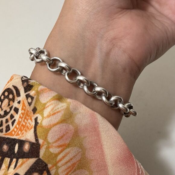 Vintage Sterling Heavy Rolo Bracelet With Heart Engraved Charm - Picture 4 of 7